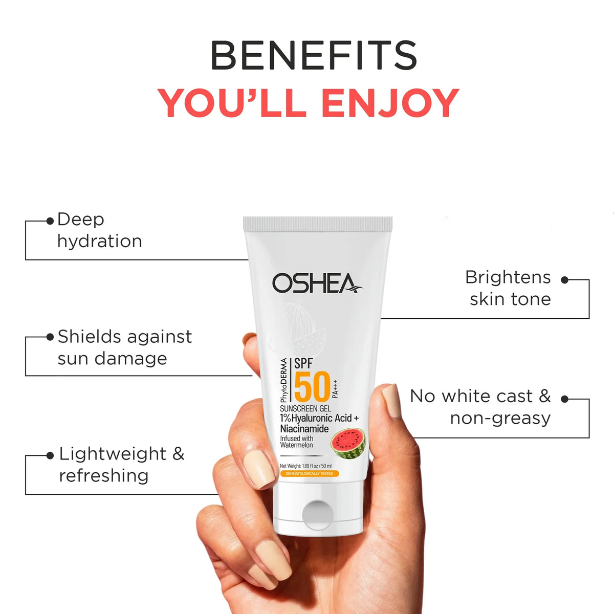OSHEA HERBAL Hyaluronic Acid Sunscreen Gel SPF 50 for Dry and Dehydrated Skin 50ml