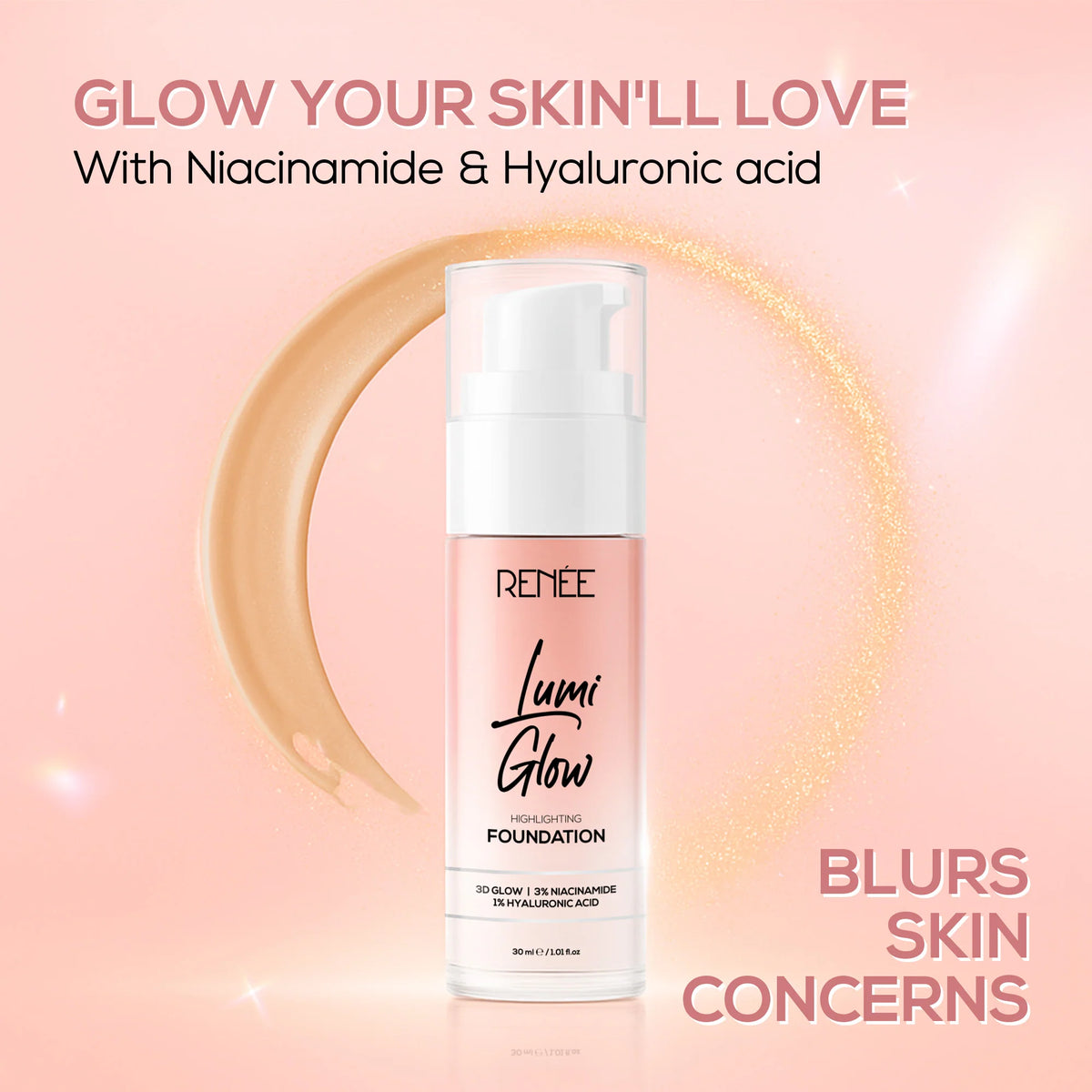 RENEE Lumi Glow Highlighting Liquid Foundation With 3D Glow For Skin 30ml