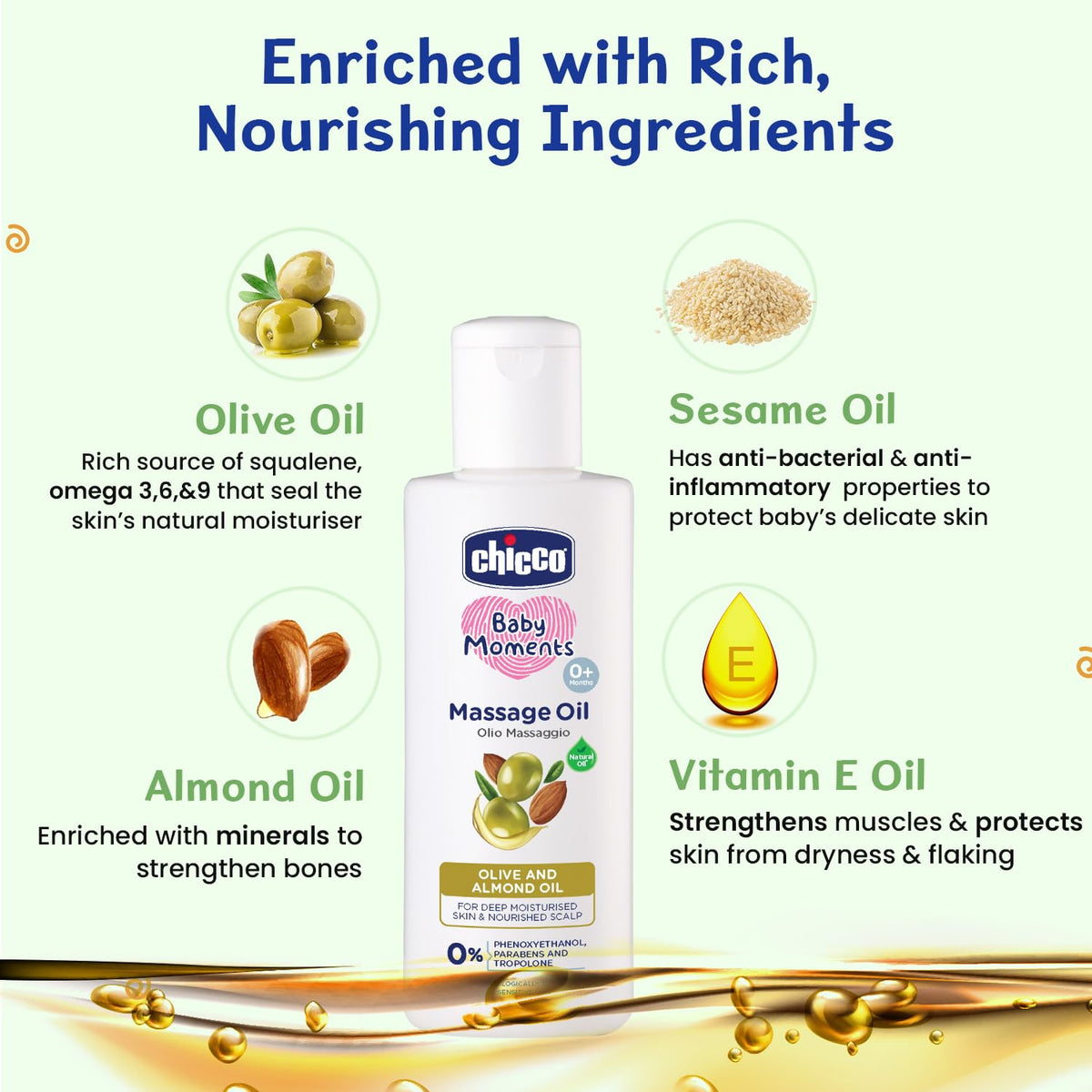 Chicco Baby Moments Massage Oil, Olive and Almond Oil 100ml