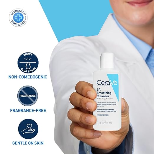 CeraVe SA Smoothing Cleanser For Dry, Rough & Bumpy Skin, contains Salicylic Acid, Ceramides, Hyaluronic Acid|Dermatologist Recommended Face wash (88ml)