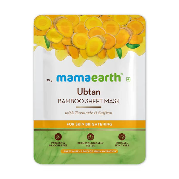 Mamaearth Ubtan Bamboo Sheet Mask with Turmeric & Saffron for Skin Brightening (25g)