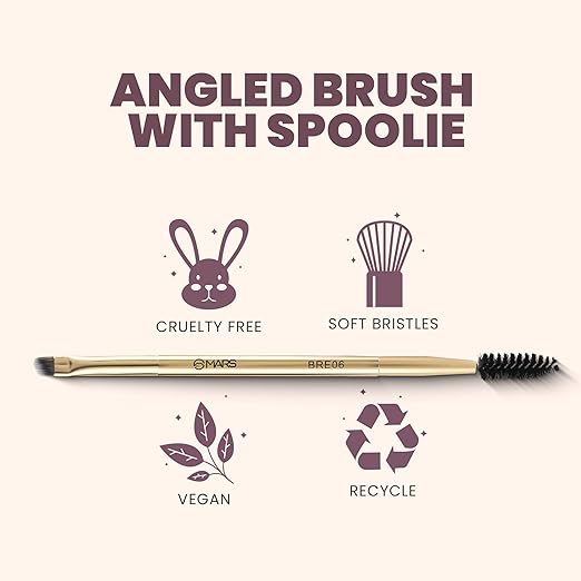 MARS Artist's Arsenal Professional Angled Brush With Spoolie | Feather Soft Touch | Multi-Purpose Brush For Eyes | Precise Synthetic Bristles | Luxe Packaging Makeup Brush (Golden) BRE 06