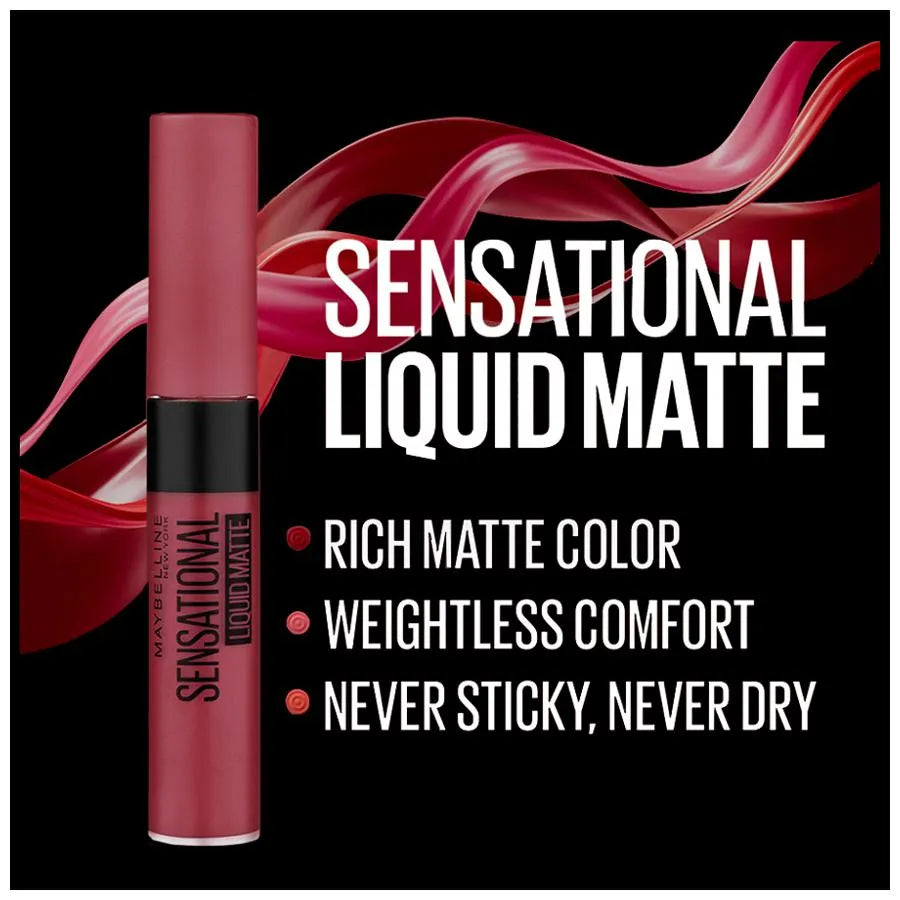 Maybelline New York Sensational Liquid Matte Liquid Lipstick Intense Colour Effect Non-Sticky Non-Cracking 24 Touch of Spice 7ml