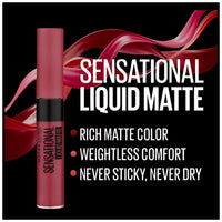 Maybelline New York Sensational Liquid Matte Liquid Lipstick Intense Colour Effect Non-Sticky Non-Cracking 24 Touch of Spice 7ml