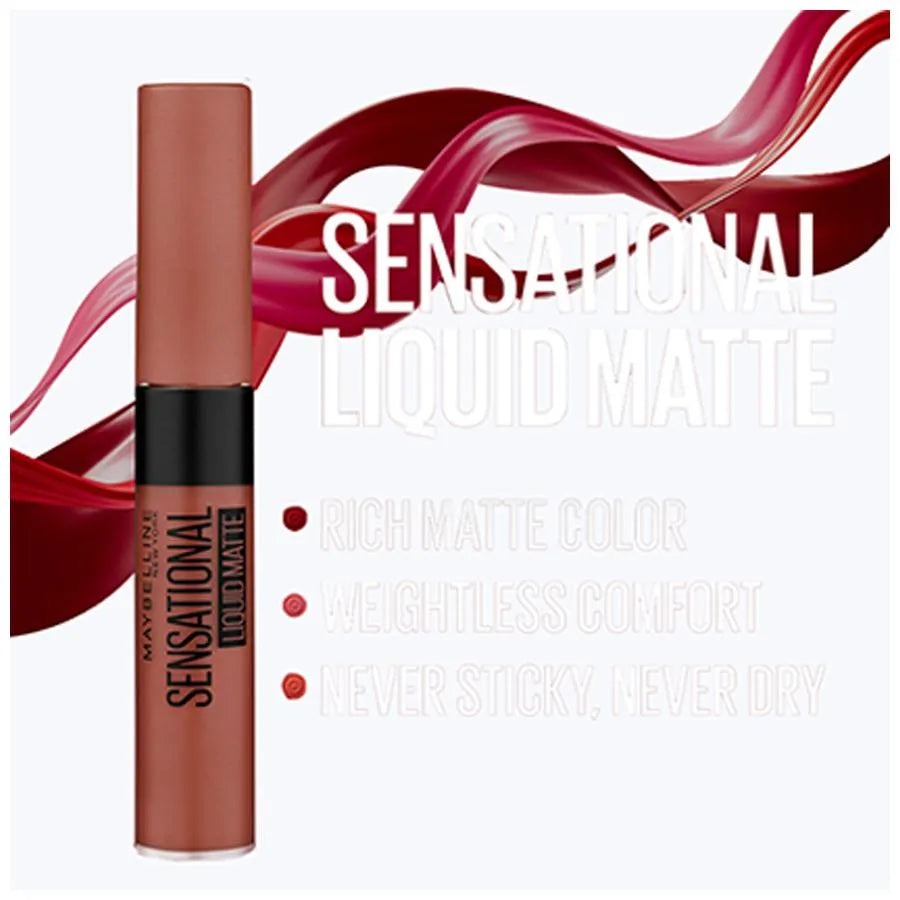 Maybelline New York Sensational Liquid Matte Liquid Lipstick Intense Colour Effect, Non-Sticky Non-Cracking NU02 Strip It Off 7ml