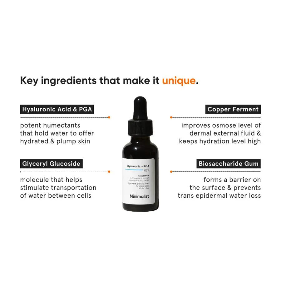 Minimalist Hyaluronic Acid + PGA 02% Face Serum Hydrates & Prevents TEWL 30ml