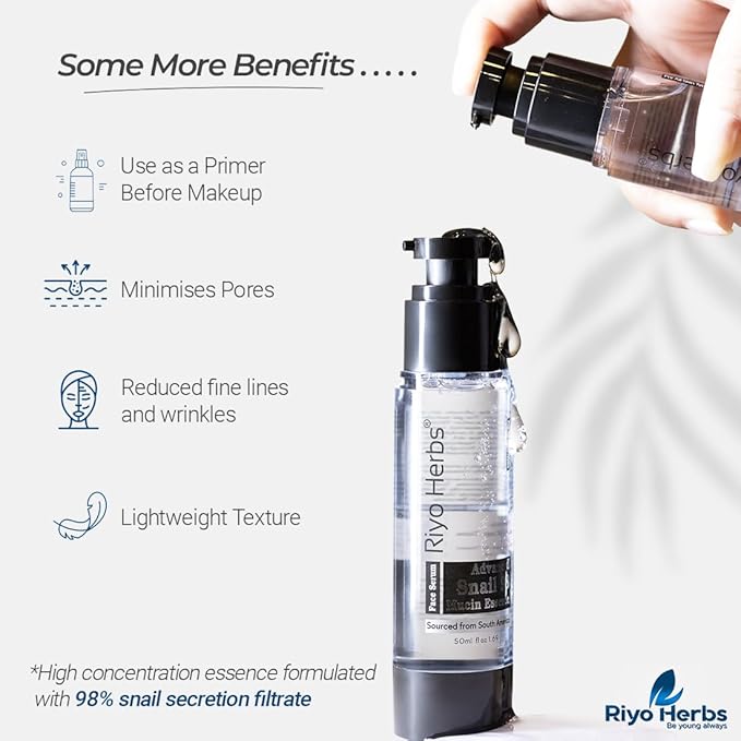 Riyo Herbs Advanced Snail Mucin 98 Essence Serum 50ml | Enrich with Hyaluronic Acid and Lactic Acid For Glowing & Hydrating Skin | Korean Skincare