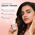 RENEE Lumi Glow Highlighting Primer + Serum | Hydrates, Promotes Even Skin Texture | Gives Luminous, 3D Glow | With Hyaluronic Acid, Peptides & Vitamin E | Base For Face Makeup | 30ml