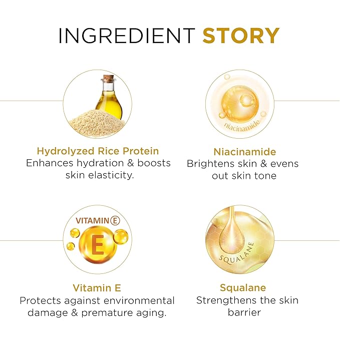 Oshea Herbals Rice Water Brightening Face Serum for Men & Women | Hydrates Skin with Even Tone & Minimizes Pores | Enriched with Niacinamide & Vitamin E for Glowing Skin - 30ml