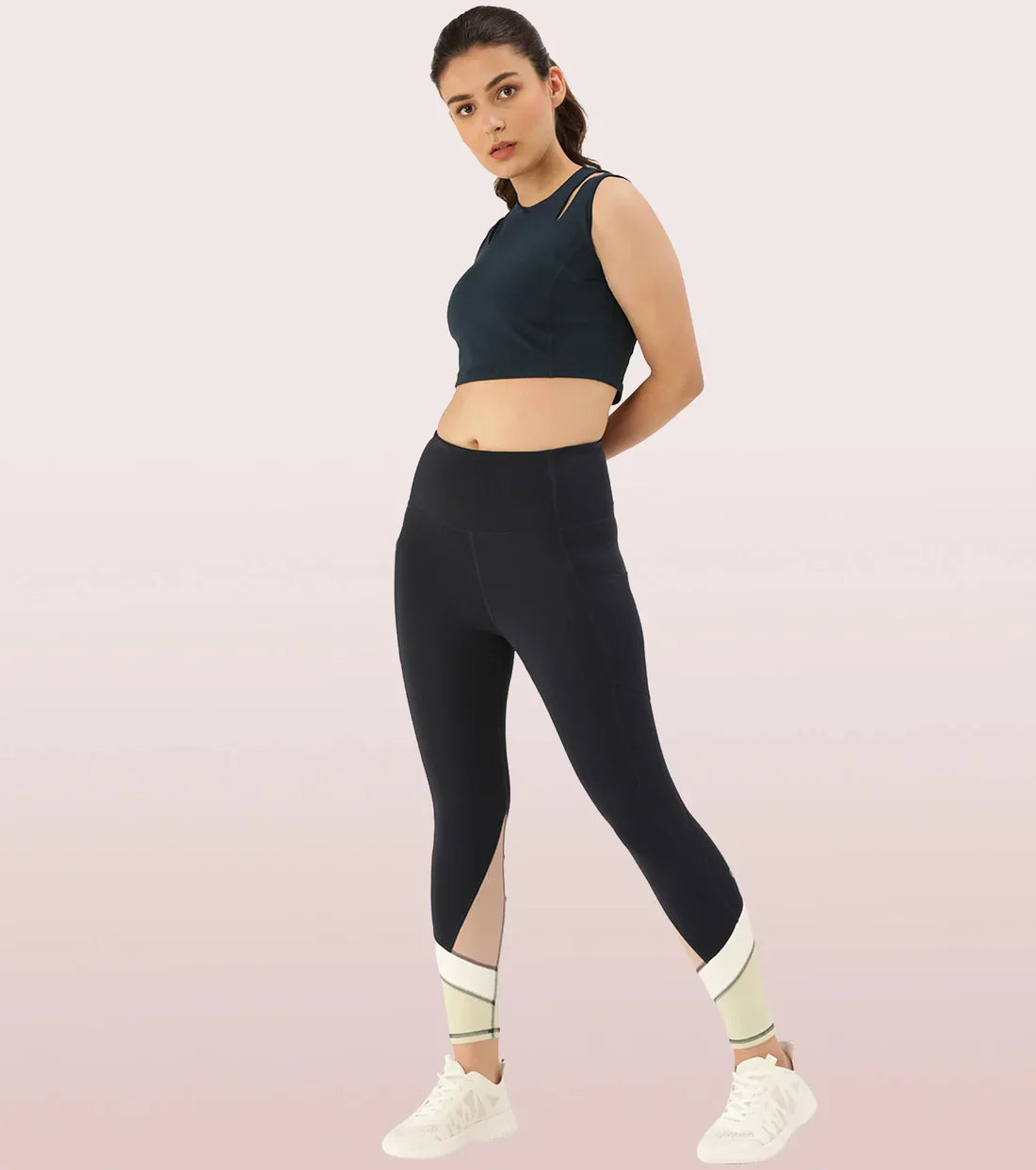 Enamor Shelf Bra Crop Vest | Crew Neck Vest With In-Built Shelf Bra Support | Hugged Fit E123