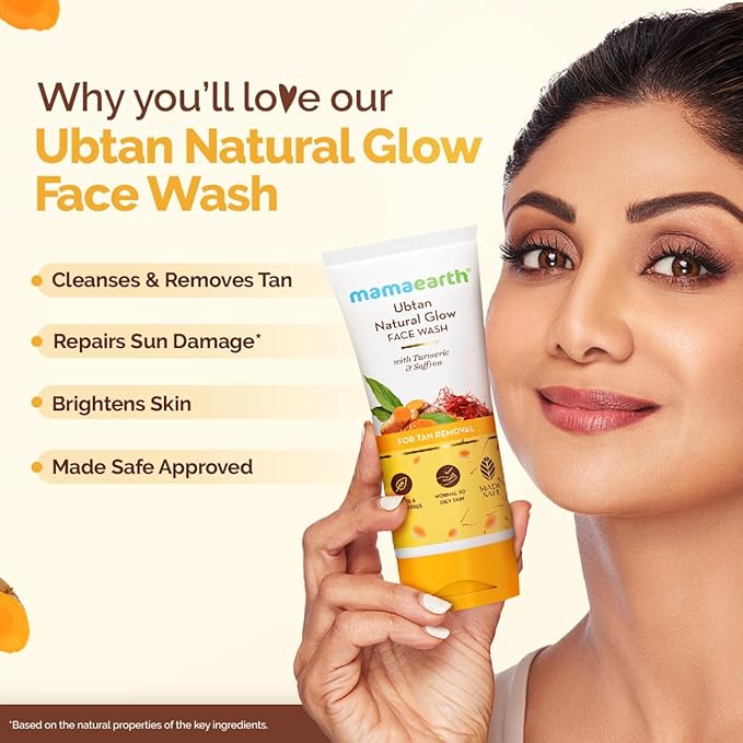 Mamaearth Ubtan Natural Glow Face Wash with Turmeric & Saffron | For Tan Removal & Skin brightening | SLS & Paraben Free | For All Skin Type | For Men & Women | 100 ml