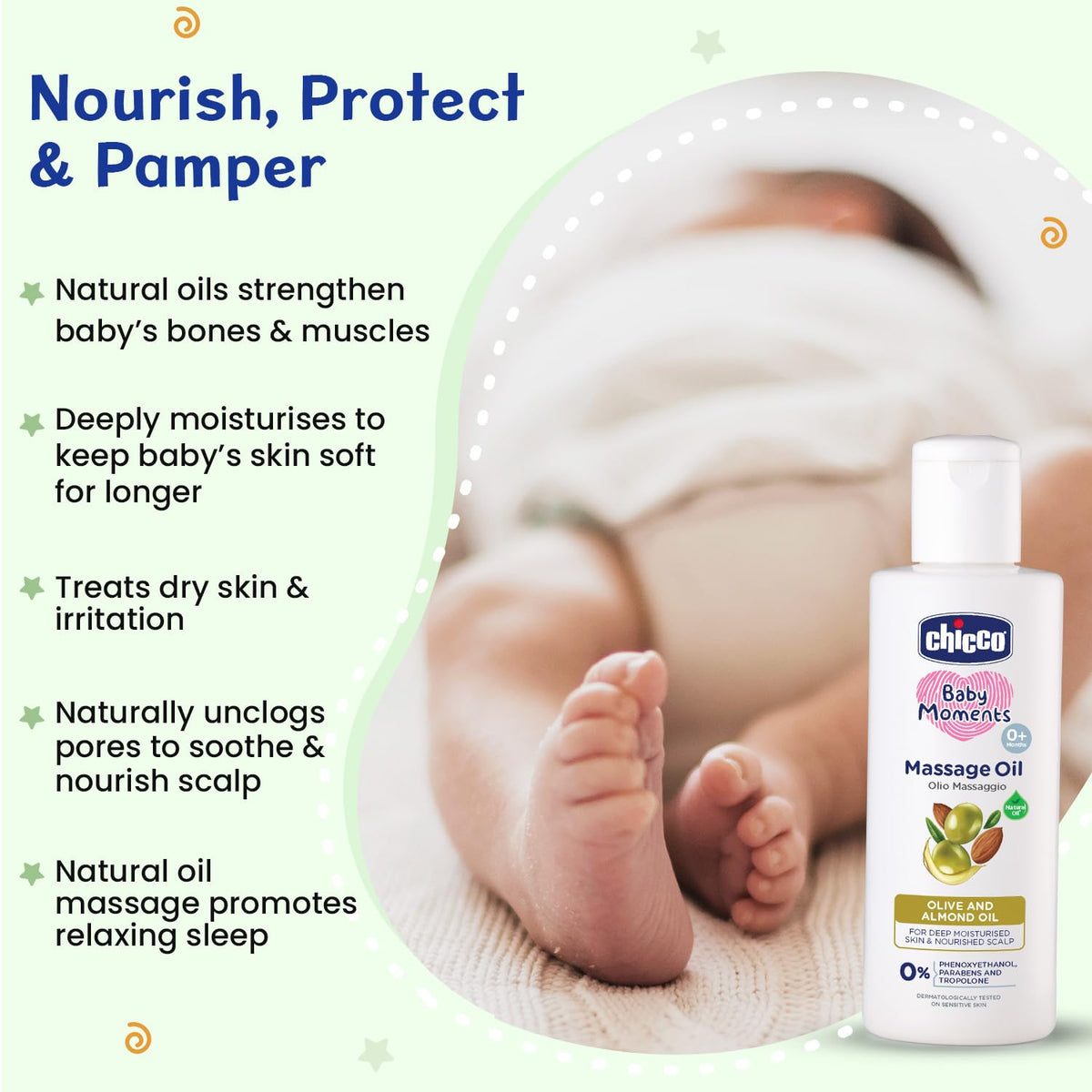 Chicco Baby Moments Massage Oil, Olive and Almond Oil 100ml