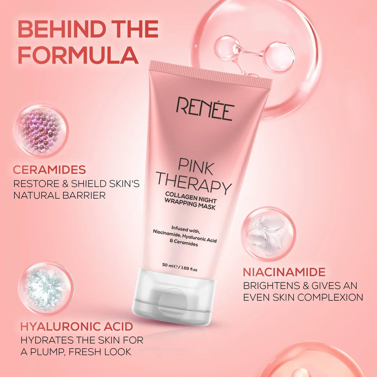 RENEE Pink Therapy Collagen Night Wrapping Anti-Aging Face Mask 50ml