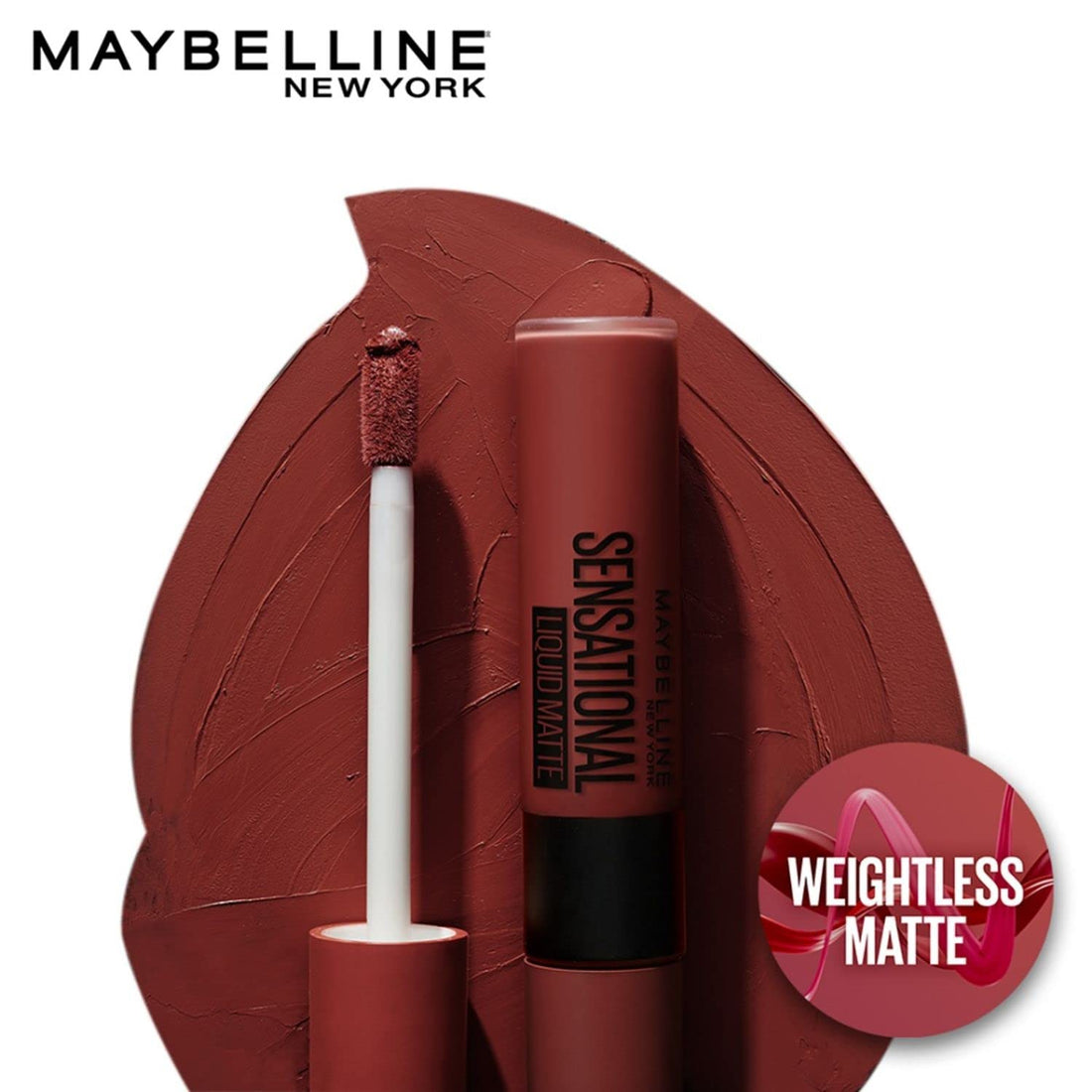 Maybelline New York Lipstick Matte Finish Non-Sticky and Non-Drying Sensational Liquid Matte 13 Upbeat Crimson 7ml