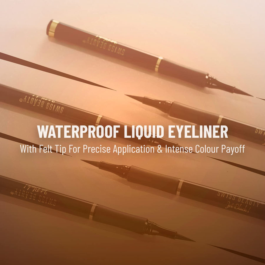 SWISS BEAUTY Waterproof And Long Wearing Bold Felt Tip Pen Glossy Eyeliner | Smudge Proof Eye Makeup | Quick Drying | Jet Black 1.2ml