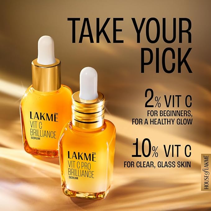 LAKMÉ Vit C Brillance Serum, 10% Vit C Complex, Glass Skin In 21 Days, Tighter Brighter Skin, 30Ml