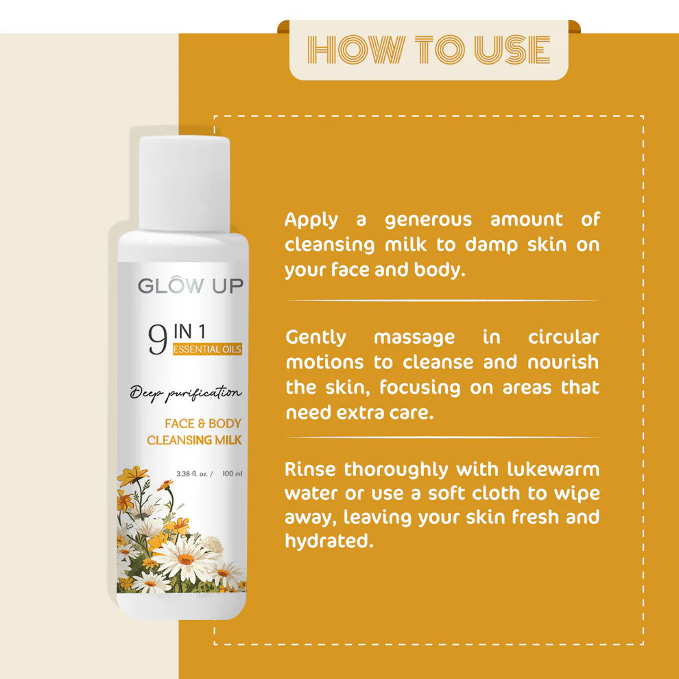 Glow Up 9 IN 1 ESSENTIAL OILS FACE & BODY CLEANSING MILK - 100ml