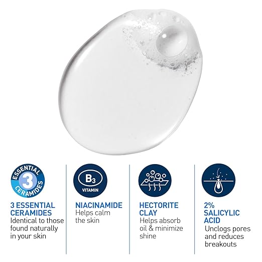 CeraVe Blemish Control Cleanser with 2% Salicylic Acid & Niacinamide for Acne Prone Skin, Controls Acne & Spots, Unclog Pores & Reduces Blemishes, 236ml (Made In France)