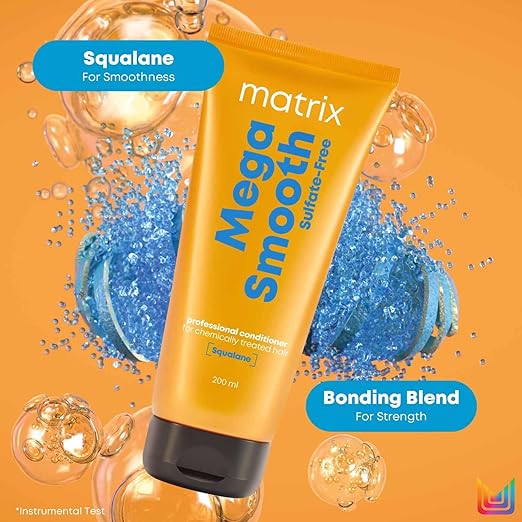 Matrix Mega Smooth Sulfate-free Conditioner with Squalene and Bonding Blend for Gentle Care and Bond Repair | Smoothens Hair | Safe for Chemically Treated Hair | 200ml