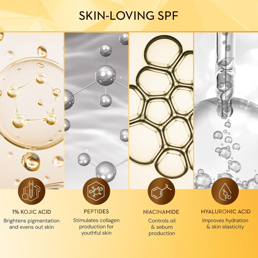 SUGAR Cosmetics Tan Ban 1% Kojic Acid Sunscreen SPF60 ++++ | 1% Peptide Complex | Barrier Repair | No White Cast | 50ml