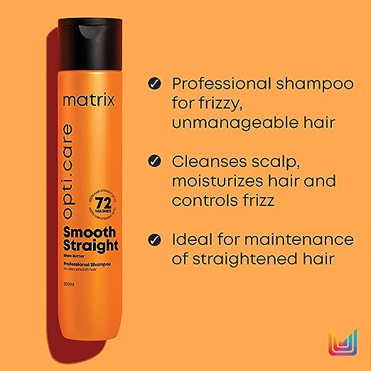 Matrix Opti Care Smooth Straight Professional Shampoo for Ultra Smooth Frizz-free Hair with Shea Butter, Paraben Free, 200ml