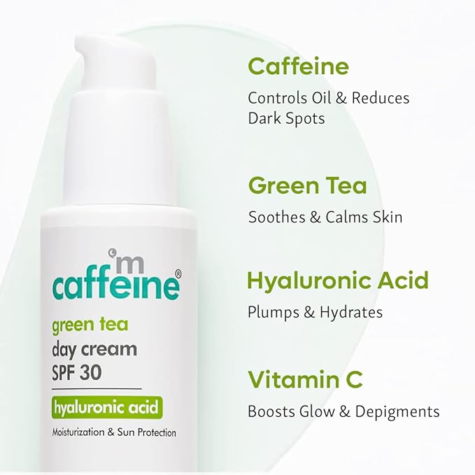 mCaffeine Day Cream For Women with SPF 30 PA++ | With Vitamin C, Hyaluronic Acid & Green Tea for 24hr Moisturization & 12hr Sun Protection | Reduces Dark Spots & Pigmentation - 50 ml