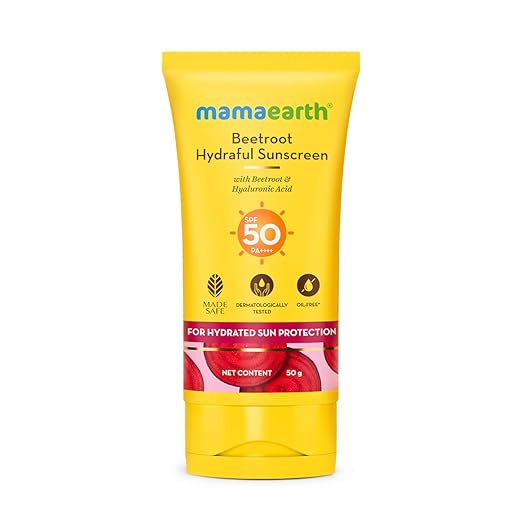 Mamaearth Beetroot Hydraful Sunscreen With Hyaluronic Acid - 50 g |SPF 50 & PA++++ | UVA & B Protection | Hydrates Skin | For Oily, Combination & Dry Skin | No white cast