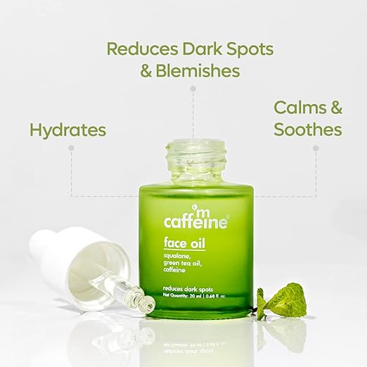 mcaffeine Green Tea&Squalane Face Oil For Dewy Glow|Hydrates,Locks In Moisture,Reduces Dark Spots&Calms|Lightweight Oil&Fast Absorbing|Jojoba Oil&100% Naturally Derived Squalane - 20 MlAbsorbing|Jojoba Oil&amp;100% Naturally Derived Squalane - 20 Ml