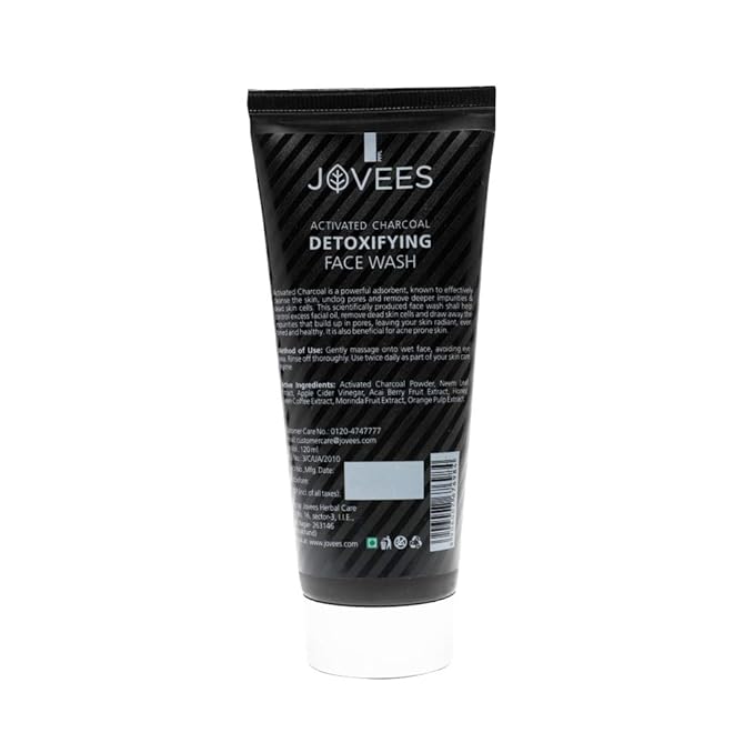 Jovees Herbal Activated Charcoal Detoxifying Face Wash For Anti Pollution, Deep Pore Cleansing, Oil Control, Removes Dirt & Impurities | Suitable for Acne Prone Skin 120 ML