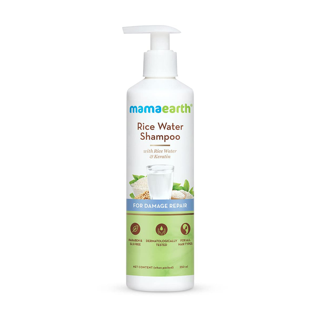 Mamaearth Rice Water Shampoo with Rice Water & Keratin For Damage Repair - 250 ml Reduces Split Ends | Prevents Breakage