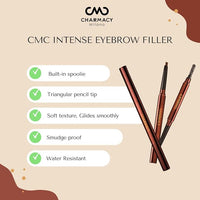 Charmacy Milano Intense Eyebrow Filler (Brown) - 0.3 g, Natural Brows, Built in Spoolie Brush, Dual Function, Sweat Resistant, Triangular Pencil Tip, Eyebrow Expert, Vegan, Cruelty Free, Non-Toxic