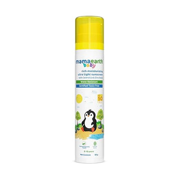 Mamaearth Baby Rich Moisturizing Ultra Light Sunscreen-50g SPF 50 & PA++++|Water Resistant|Lightweight & Moisturizing|Suits all Skin Type|Safe For Babies|Dermatological Tested|Hydrating Sun Protection