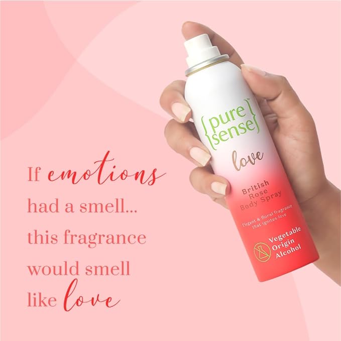 PureSense Love British Rose Deodorant Body Spray for Women | Long Lasting Fragrance | Aluminium Free | No Gas | Fresh & Floral Fragrance | 150ml