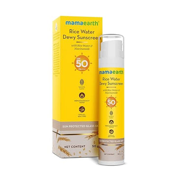 Mamaearth Rice Water Dewy Sunscreen with Rice Water & Niacinamide 50 g | Gives SPF50 & PA++++ Protection | For Glass Skin Glow | Evens Skin Tone | UVA & UVB Protection | No White Cast | All Skin Types