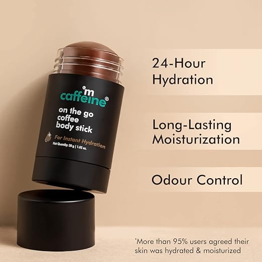 mCaffeine Coffee Body Stick for Instant Hydration, Long Lasting Moisturization | Odor Control with Refreshing Coffee Aroma| On the Go Body Moisturizer Stick for 24h Hydration | For Women & Men - 30g