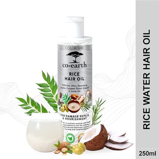 Colorbar Co-Earth Rice Water Oil 250ml I Deeply Nourishes Dry, Dull & Damaged Hair I Enriched with Rosemary Oil I Prevent premature greying