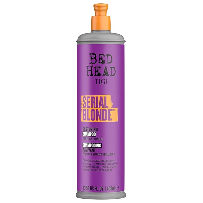 Bed Head TIGI Serial Blonde Restoring Shampoo for Damaged Hair, Colour Enhancing & Protection Shampoo with Keratin for Blonde Coloured Hair, Restores & Revives, UV Protection, Deep Cleanses & Moisturizes Hair, Exotic Tropical Fragrance, 400ml