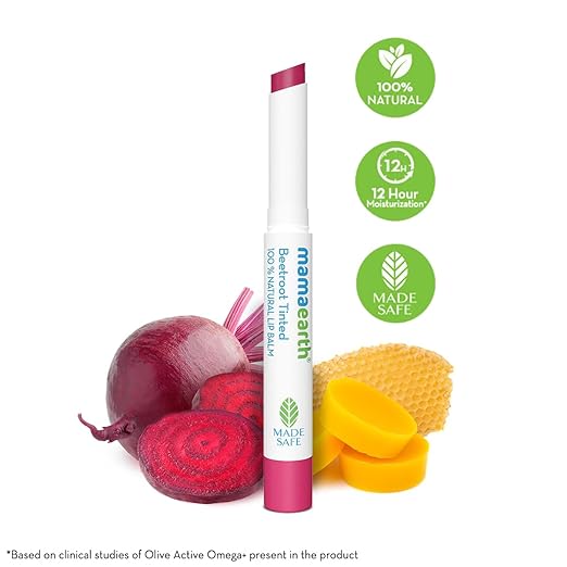 Mamaearth Beetroot Tinted 100% Natural Lip Balm with Beetroot & Beeswax - 2 g | | 12 Hr Moisturization | For Dry & Chapped Lips | Natural Pink Tint | Brightens Lips