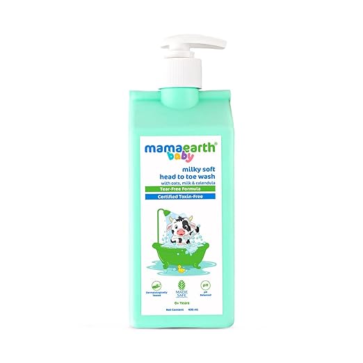 Mamaearth Milky Soft Head to Toe Wash With Oats, Milk, and Calendula for Babies- 400 ml 2-in-1 Tear-Free Body Wash & Shampoo | Moisturizes and Soothes Skin