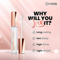 MARS Clear Quartz Lip Gloss for Women | Hydrating & High Shine | Lightweight Weight & Comfortable Lipgloss (3ml)