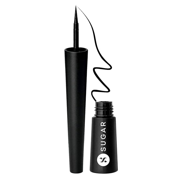 SUGAR Cosmetics Gloss Boss 24HR Eyeliner with Brush | Smudeproof & Waterproof - 01 Back In Black (Black Eyeliner) | 3ml