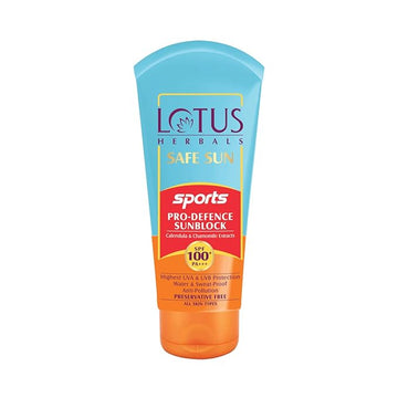 Lotus Herbals Safe Sun Sports Pro-Defence Sunscreen Cream SPF 100 PA+++, Sweat & Waterproof, Preservatives Free, 80g