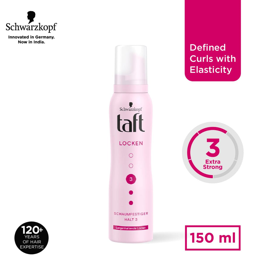 Schwarzkopf Taft Locken Hair Mousse, For long lasting curls, Weather-proof formula, Hold 3 with no stickiness