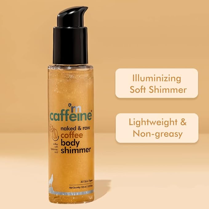 mCaffeine Coffee Body Shimmer for a Glam Ready Skin with Hyaluronic Acid | Soft Glitter & Oil-Free Hydration | Lightweight & Non-Greasy Body Shimmer for Long-lasting Shiny & Matt Finished Look