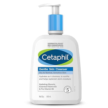 Cetaphil Gentle Skin Cleanser For Dry, Normal Sensitive Skin, 500ml Hydrating Face Wash With Niacinamide,Vitamin B5, Dermatologist Recommended, Paraben