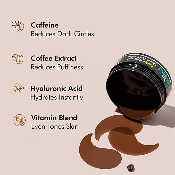 Mcaffeine Coffee Hydrogel Under Eye Patches For Dark Circles & Puffiness Reduction | Caffeine & Hyaluronic Acid | Moisture-Lock Technique For 2X Hydration - 30 Pairs | 90G