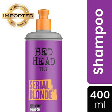 Bed Head TIGI Serial Blonde Restoring Shampoo for Damaged Hair, Colour Enhancing & Protection Shampoo with Keratin for Blonde Coloured Hair, Restores & Revives, UV Protection, Deep Cleanses & Moisturizes Hair, Exotic Tropical Fragrance, 400ml