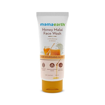 Mamaearth Honey Malai Face Wash with Honey & Malai For Nourishing Glow 100 ml | For all skin types, Best Suits Dry Skin, Combination Skin, Non Drying Gentle Cleanser, No Parabens, No Sulphates