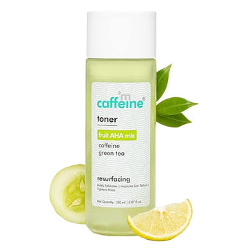 mCaffeine Alcohol Free Green Tea Face Toner for Pore Tightening & Improving Skin Texture | Toner With Fruit-AHA Mix & Caffeine for Glowing Skin | For All Skin Types | 150ml