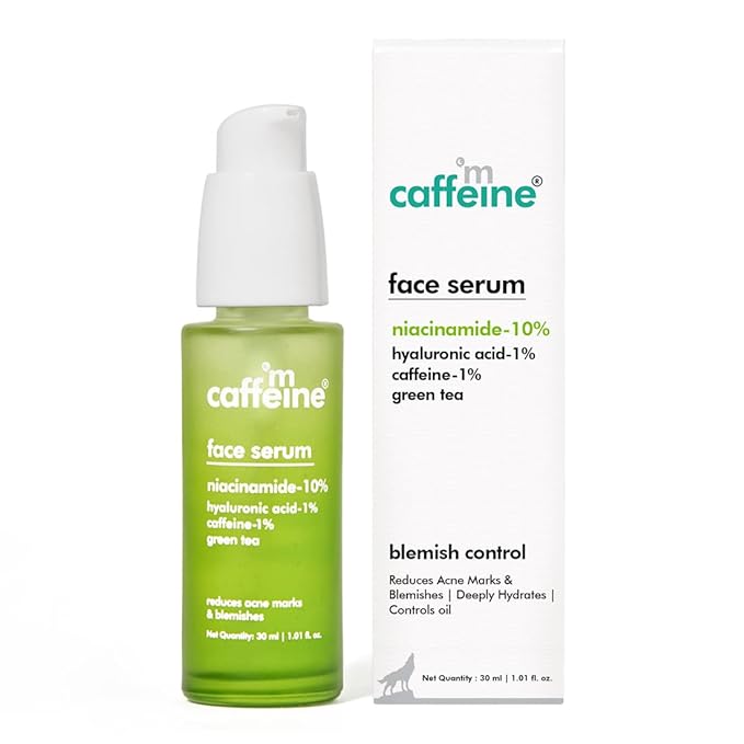 mCaffeine 10% Niacinamide Face Serum for Acne Prone Skin & Oily Skin | With Goodness of Hyaluronic Acid & Green Tea | For Men & Women | Ideal For Monsoon Season | 30ml